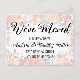 We've Moved Handwritten Calligraphy Fall Floral Postcard