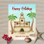 We've Moved Holiday Photo Beach Christmas Card<br><div class="desc">Cute PHOTO Happy Holidays We've Moved Sandcastle New Beach Home Moving Announcement Christmas Greeting Card</div>