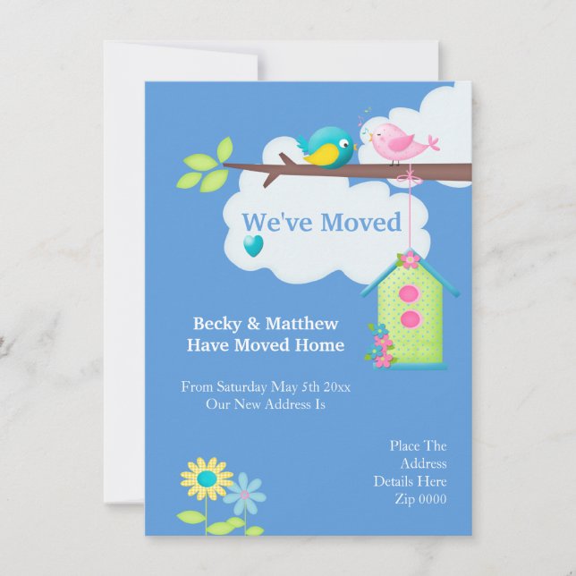 Weve Moved Home Bird House And Tree Announcement (Front)