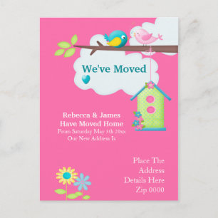 Weve Moved Home Bird House And Tree Announcement Postcard