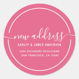 We've Moved Hot Pink New Address label