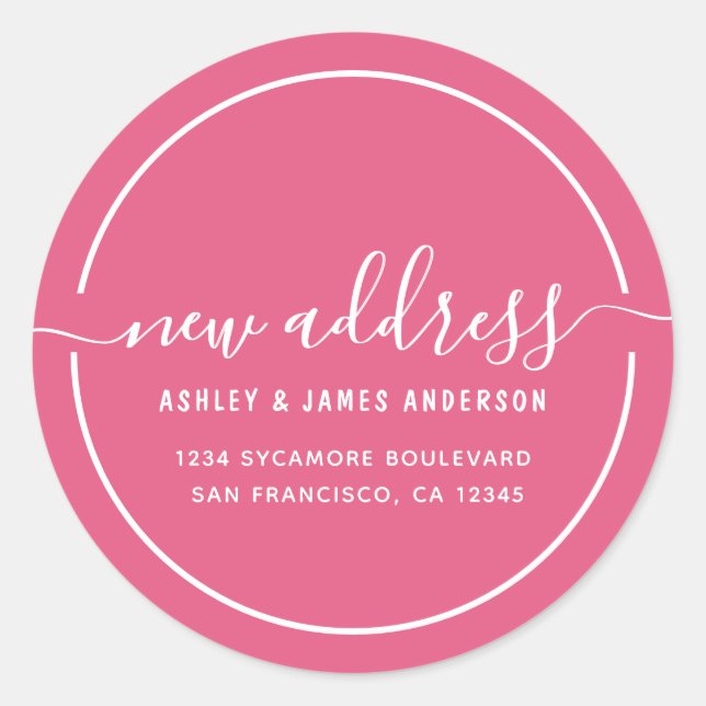 We've Moved Hot Pink New Address label (Front)