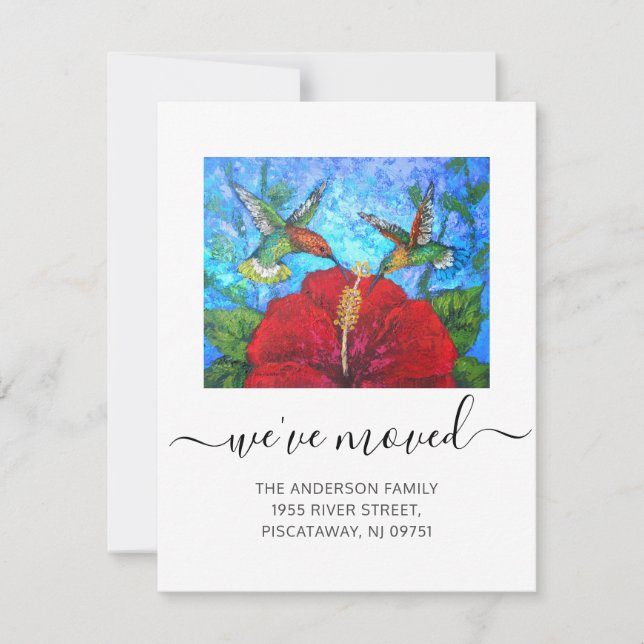 We've Moved Hummingbirds Name Script Moving Announcement (Front)