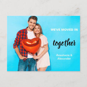 We've moved in together couple photo personalized announcement postcard