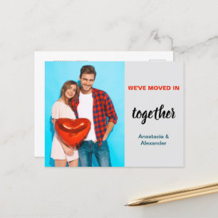 We've moved in together couple photo personalized  announcement postcard