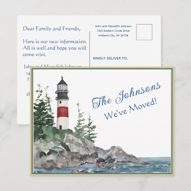 We've Moved Lighthouse Water Budget Postcard (Front/Back)