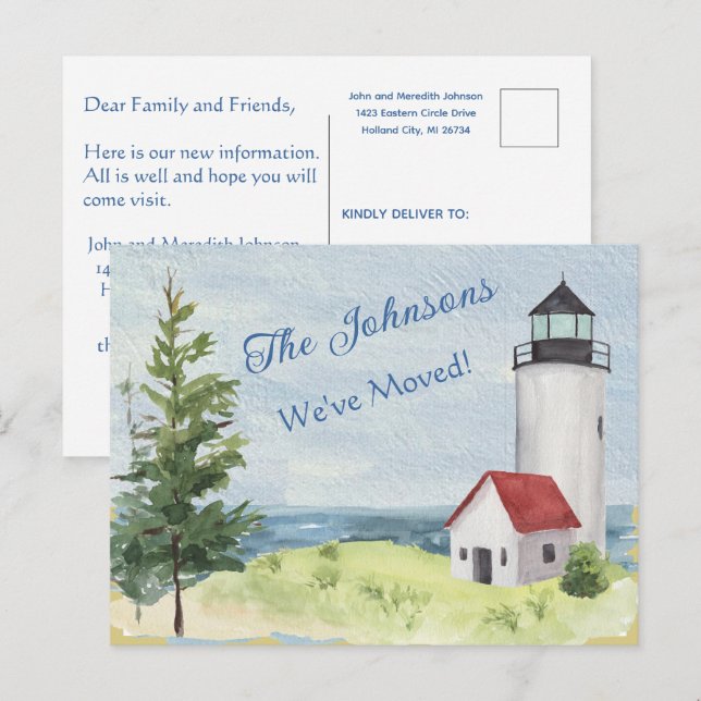 We've Moved Lighthouse Water Budget  Postcard (Front/Back)