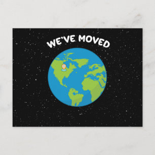 We've Moved Location Pin Planet Earth Postcard