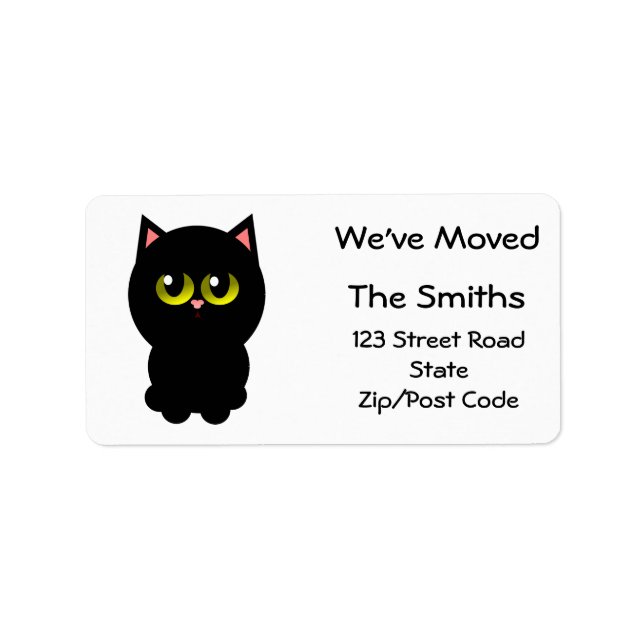 We've Moved, Lucky Black Cat Label (Front)