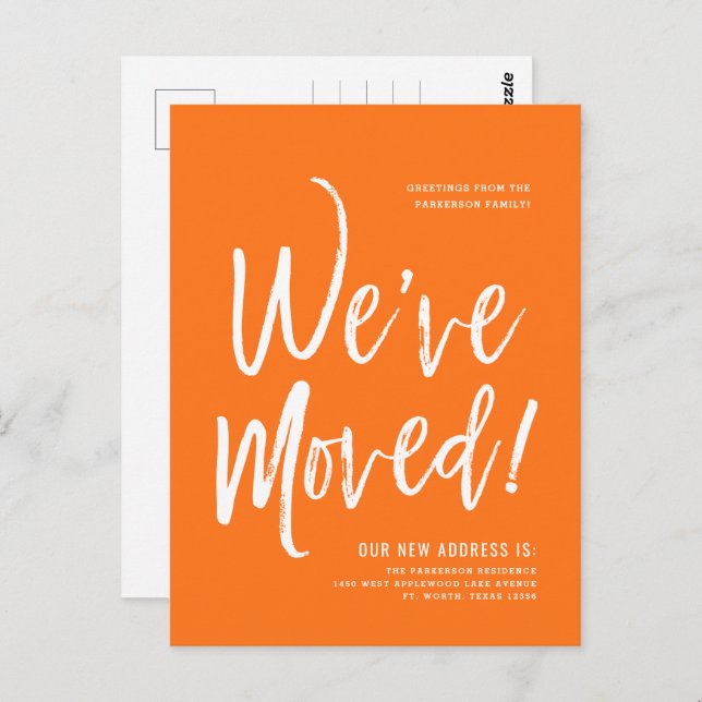 We've Moved | Minimal Pumpkin Orange New Address Postcard (Front/Back)