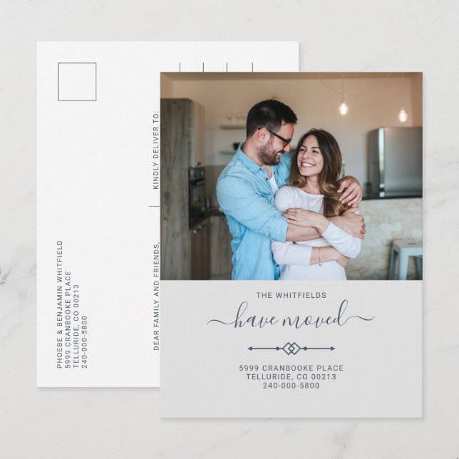 We've Moved Modern Couple Photo Moving Announcement Postcard (Front/Back)