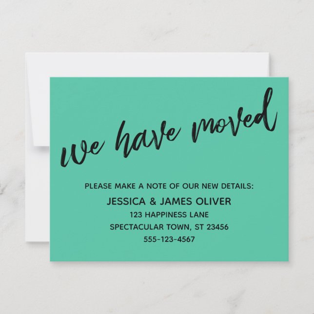We've Moved Modern Handwriting Biscay Green Card (Front)
