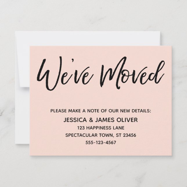 "We've Moved" Modern Handwriting Blush Pink Card (Front)