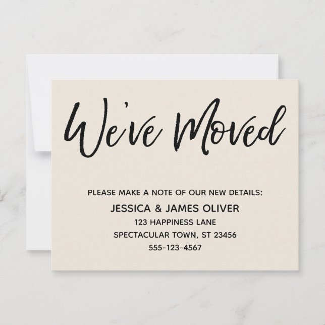 "We've Moved" Modern Handwriting Cream Card (Front)