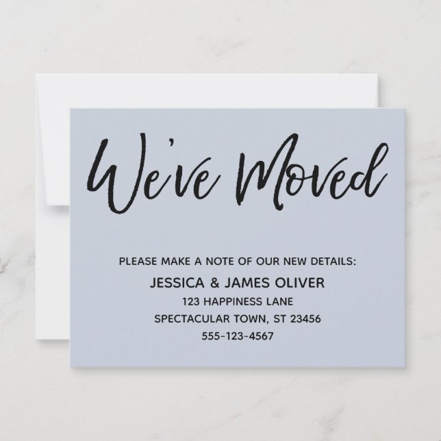 "We've Moved" Modern Handwriting Dusty Blue Card (Front)