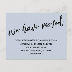 "We've Moved" Modern Handwriting Dusty Blue Card