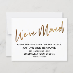 "We've Moved" Modern Handwriting Gold Type Card
