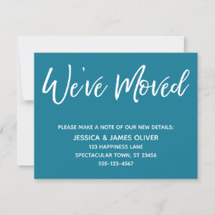 "We've Moved" Modern Handwriting Mosaic Blue Card