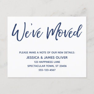 We've Moved Modern Handwriting Navy on White Card