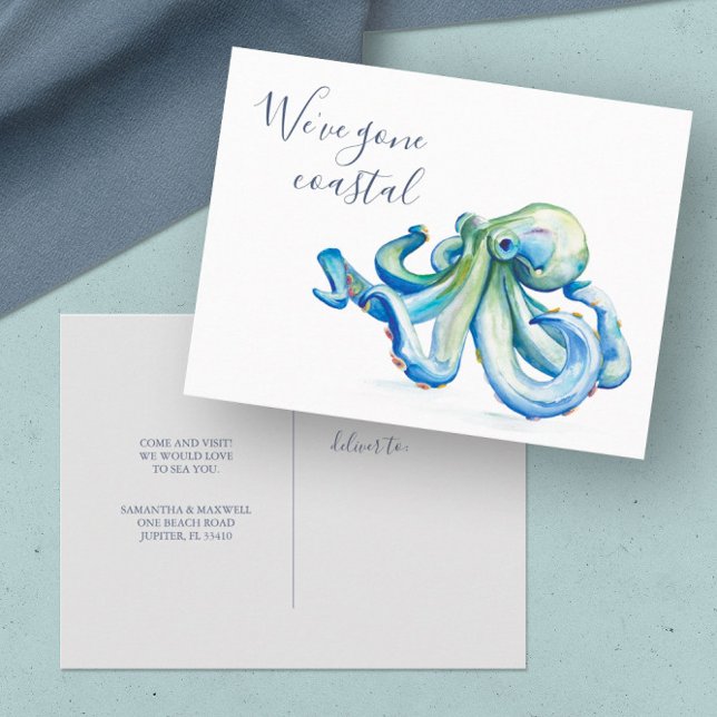 We've Moved Moving Announcement Cards Watercolor (new address cards beach house moving announcements custom art by Victoria Grigaliunas)