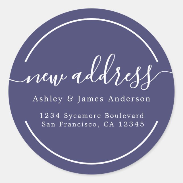 We've Moved Navy Blue New Address Classic Round Sticker (Front)