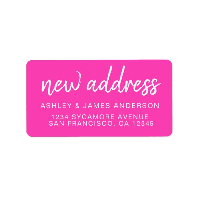 We've Moved Neon Pink New Address label (Front)