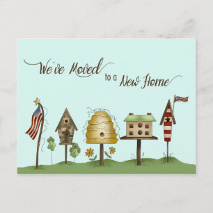 We've Moved / New Address Birdhouses & Flags Announcement Postcard