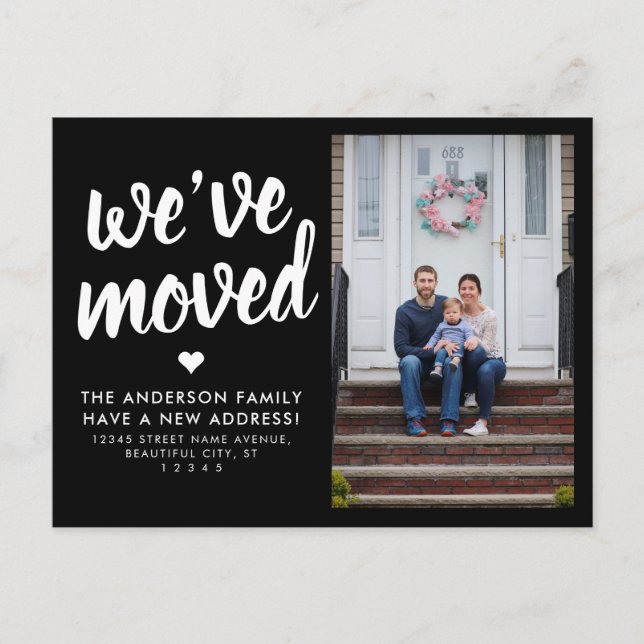 We've Moved New Address Black Photo Moving Announcement Postcard (Front)