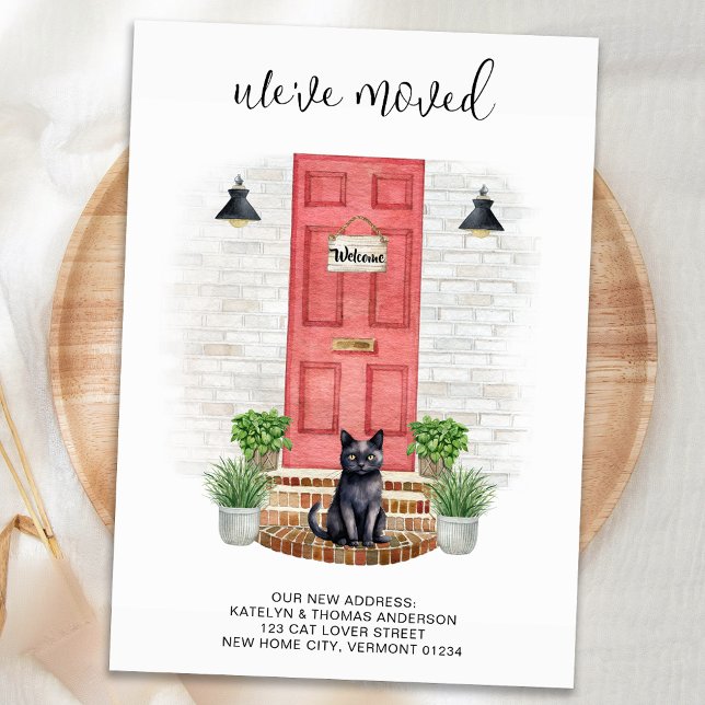 We've Moved New Address Front Red Door Cat Moving Announcement Postcard (Creator Uploaded)