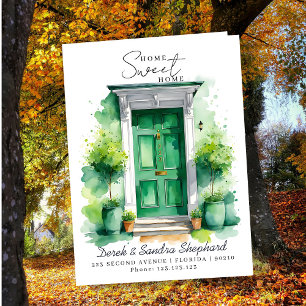 We've Moved New Address green Watercolor Door Announcement Postcard