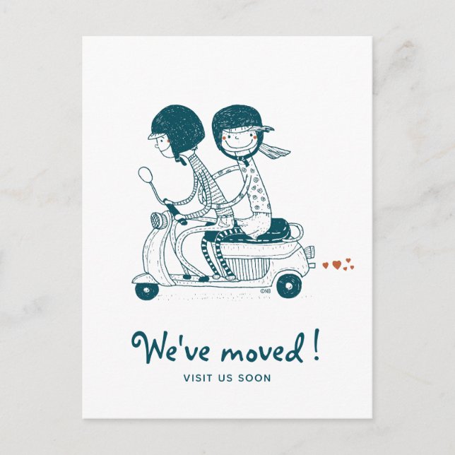 We've moved New Address Love Couple on motorcycle Announcement Postcard (Front)