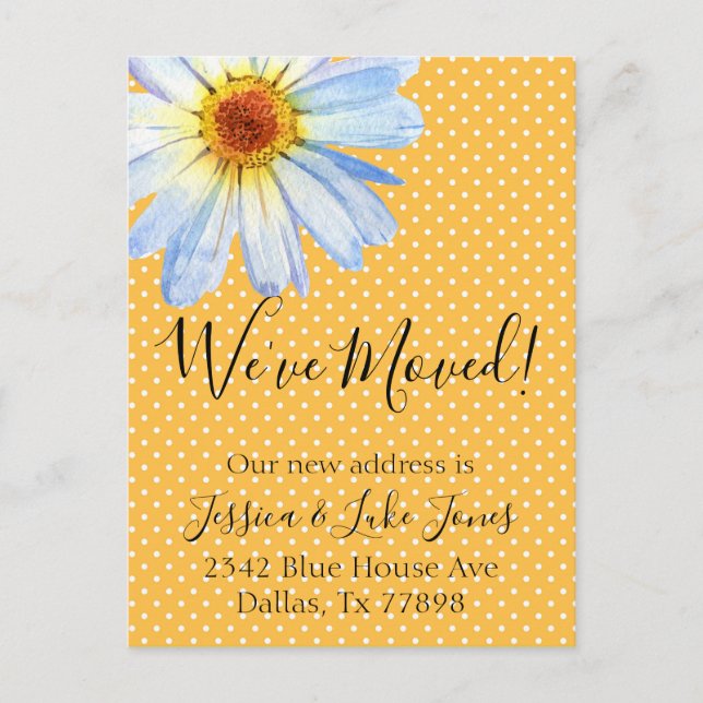 We've Moved New Address  Moving Yellow Daisy White Announcement Postcard (Front)