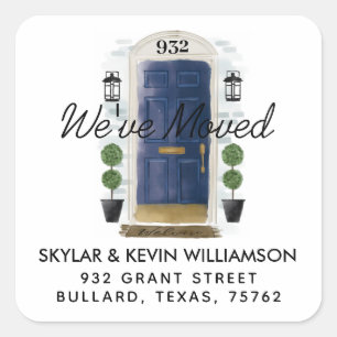We've Moved - New Address Navy Watercolor Door Square Sticker