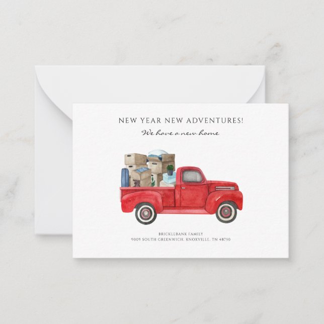 We've Moved New Address Red Truck Moving Card (Front)