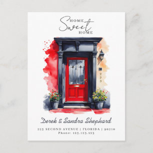 We've Moved New Address red Watercolor Door Announcement Postcard