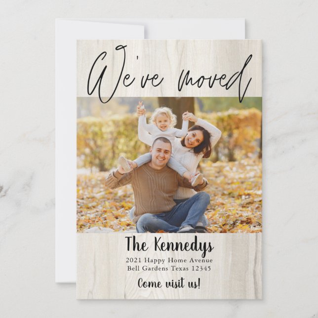 We've Moved New Address Rustic Wood Photo Moving   Announcement (Front)