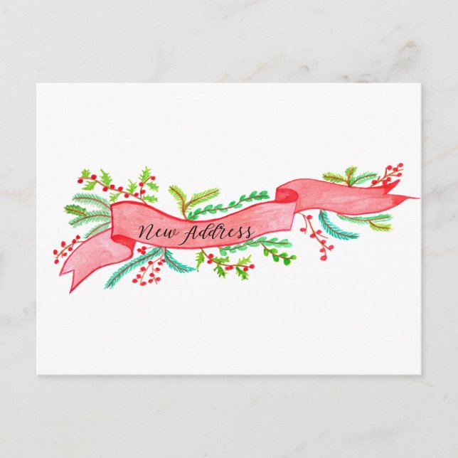We've Moved/New Address , watercolor Christmas Postcard (Front)
