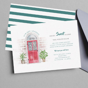 We've Moved New Address Watercolor Red Door Moving Card