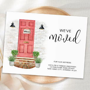 We've Moved New Address Watercolor Red Front Door Announcement Postcard