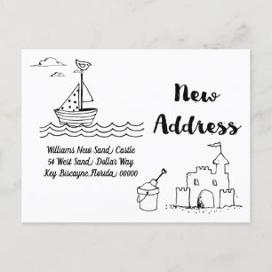We've Moved New Home Address Beach Sand Castle Announcement Postcard