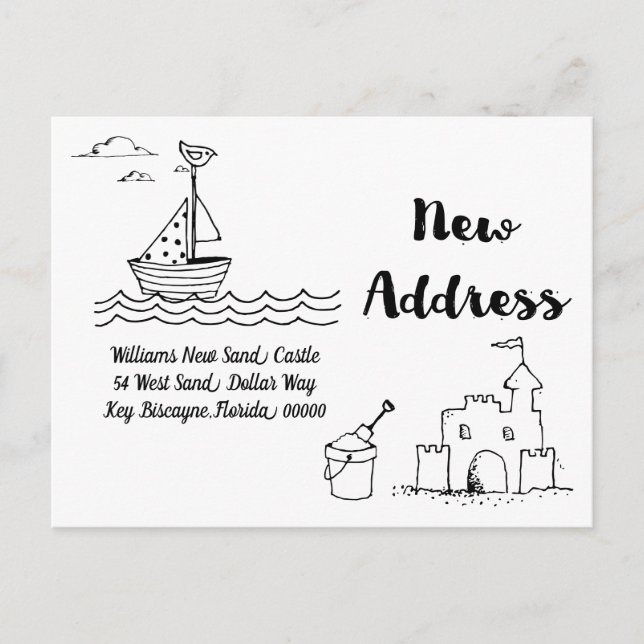 We've Moved New Home Address Beach Sand Castle Announcement Postcard (Front)
