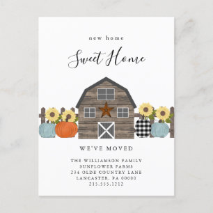 We've Moved New Home Country Fall Farmhouse  Postcard