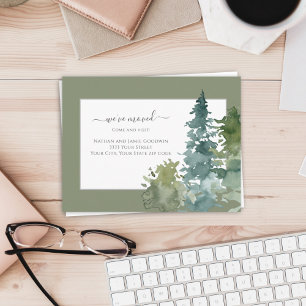 We've Moved New Home Script Pine Tree Green Postcard
