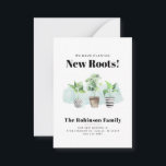 We've Moved New Roots Moving Announcement<br><div class="desc">Change of address announcement card featuring boho watercolor potted house plants and modern typography. The design minimal and easy to customize with your details by clicking the "Personalize" button above. Include a special message and email address on the reverse side.</div>