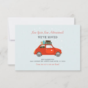 We've Moved New Year Adventures Red Car Moving Card