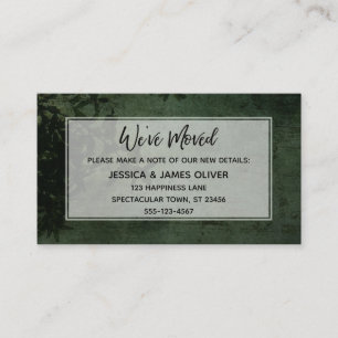 "We've Moved" Over Distressed Green & Black Business Card