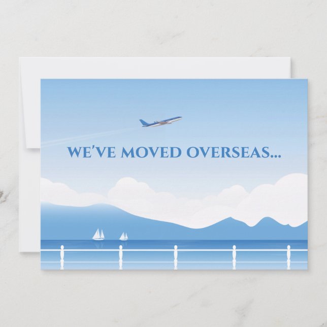 We've Moved Overseas New Address Airplane Moving Announcement (Front)