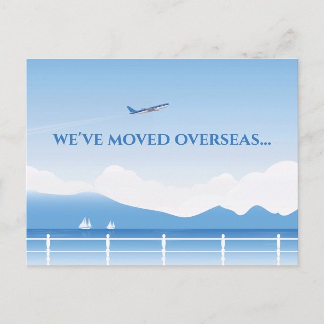 We've Moved Overseas New Country Address Airplane Postcard (Front)