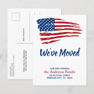 We've Moved Patriotic USA American Flag Moving Announcement Postcard