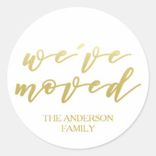 We've moved   Personalized Gold script Classic Round Sticker